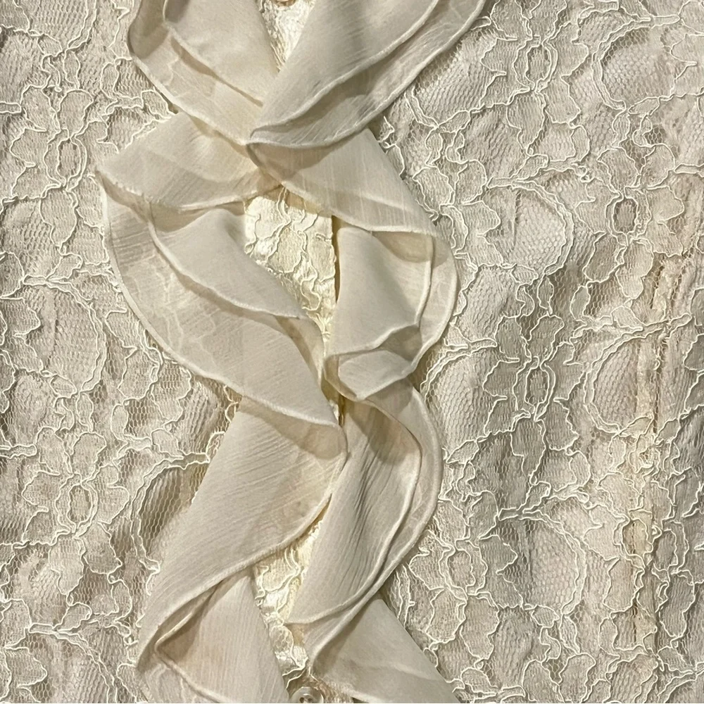 Coldwater Creek Blouse Lace Ruffle Button Up Cream Large 90s/Y2K - Picture 4 of 8